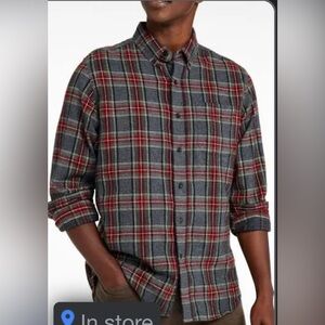 L.L. Bean Men's Casual Plaid Shirt - Red, Gray, and Yellow